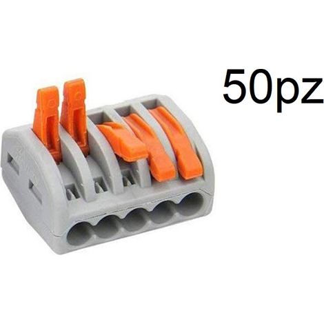 Morsetto connettore a leve 5 poli 50pz per fili cavi elettrici 250V 0.75-2.5mm (1/4)