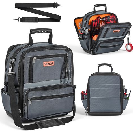 VEVOR Borsa Portautensili 335mm, 34 Tasche, Organizer Portatile per Attrezzi con Base Rigida in Plastica, Ampia Apertura a Cerniera, Tracolla Regolabile, Resistente allAcqua, per Fai da Te e Cantiere (1/5)