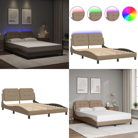 Bettgestell mit LED Cappuccino-Braun 140x200 cm Kunstleder - Bettrahmen - Schlafzimmermöbel - Lederbettwäsche - Doppelbett - Boxspringbett - Home & Living (1/5)