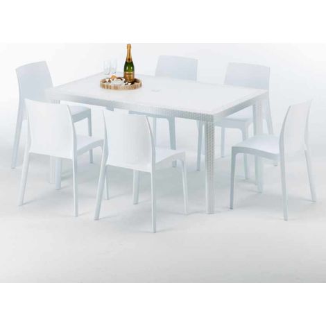 Weiß Rechteckig Tisch und 6 Stühle Farbiges Polypropylen-Außenmastenset Grand Soleil Rome Summerlife - Weiß