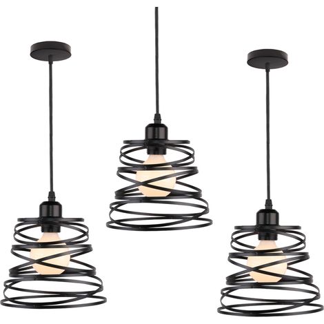 3er Pendelleuchte Federform, Moderner Hängelampe aus Metall, Kreative Kronleuchter mit Ø20cm Käfig für Wohnzimmer Esszimmer Restaurant Bar Coffee (Schwarz)