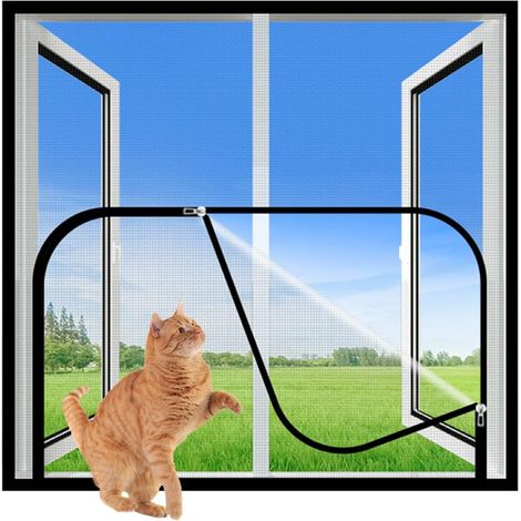 Moustiquaire Fenetre de Taille Personnalisée, Filet de Sécurité pour Chat avec Fermeture Éclair, Moustiquaire Auto-adhésive pour Fenêtres de Balcon/Fenêtres Extérieures