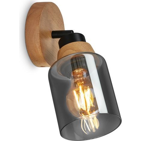 Applique murale orientable E27 110x110x115mm carrée IP20 lumière blanche chaude verre fumé bois noir lampe murale chambre salon couloir (1/5)