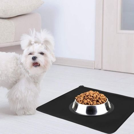 Tapis d’Alimentation pour Chat Chien Antidérapant Tapis Gamelle Chien en Silicone Tapis de Nourriture pour Animaux de Compagnie Tapis de Plateau de Bol Imperméable 48x30cm, Noir (1/5)