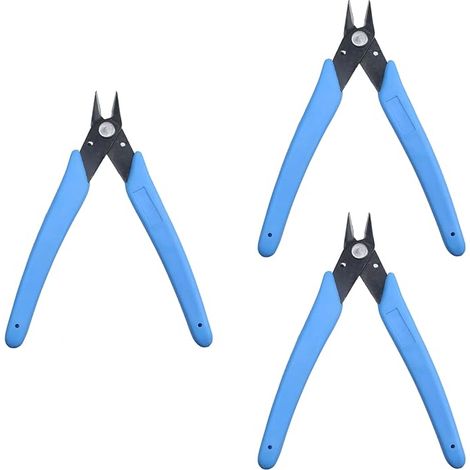 3 piezas de mini cortadores de alambre al ras, alicates azules para doblado diagonal, para cortar componentes electrónicos y cables.