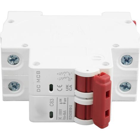 2-poliger DC 1000V 63A MCB-Leistungsschalter, 6000A Abschaltvermögen, automatischer Schalter für den Hausgebrauch (1/5)