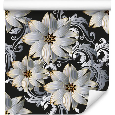Papel pintado 3D con diseño óptico de flores y hojas para salón y dormitorio, 50x1000 cm. (1/5)