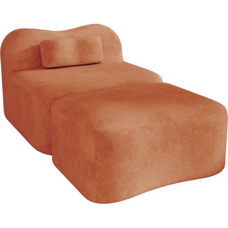 Canapé modulaire sans cadre avec pouf, design ondulé, rembourrage en mousse haute densité 32D, coussin de dossier amovible, tissu doux, pour appartement, salon et chambre, orange (1/5)