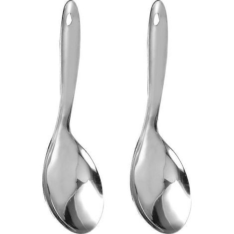 Set mit 2 Edelstahl-Reislöffeln, einfache Küchenlöffel, Servierlöffel – 22,00 x 7,50 x 0,20 cm – Silber (1/4)