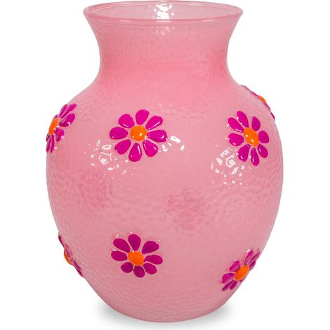 WD LifeStyle Vaso in Vetro con Decorazioni Esterne Rosa