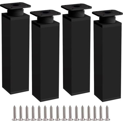 Patas para muebles XVX, 4 unidades, 20 cm, color negro, altura ajustable, fabricadas en aleación de aluminio, altura ajustable de 0 a 20 mm, se suministran con tornillos de acero inoxidable. (1/4)