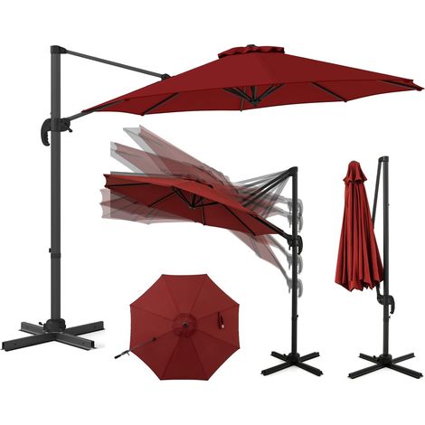 Parasol déporté inclinable 360° 294 cm – extérieur rouge