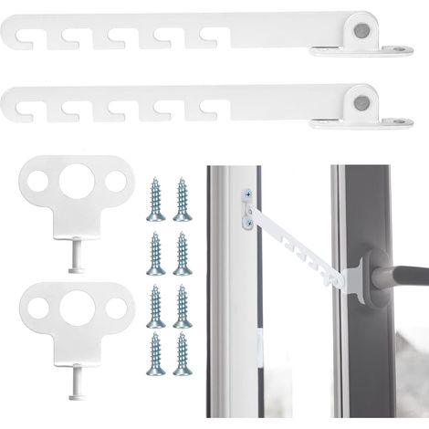 Limiteur d'ouverture de fenêtre, lot de 2 unités, couleur blanche, pour installation domestique et usage quotidien.-AquaForge (1/5)
