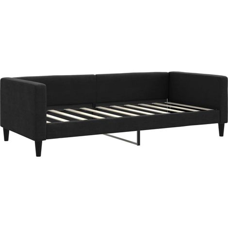 Lit simple Lit adulte Lit de repos sans matelas noir 90x190 cm tissu (1/5)