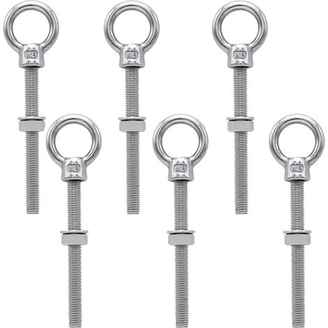 6 Pièces Boulon a Oeil Long M8 x 80 mm, Piton à Visser avec Filetage Métrique, Anneau de Levage en 316 Acier Inoxydable Avec Rondelles et Ecrous Hexagonaux, pour Fixation et Suspension (1/5)