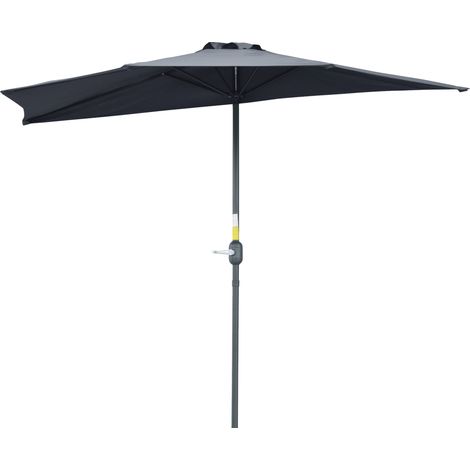 Demi-Parasol 2,7 x 1,4 m parasol de balcon avec ouverture fermeture manivelle 5 entretoises, gris