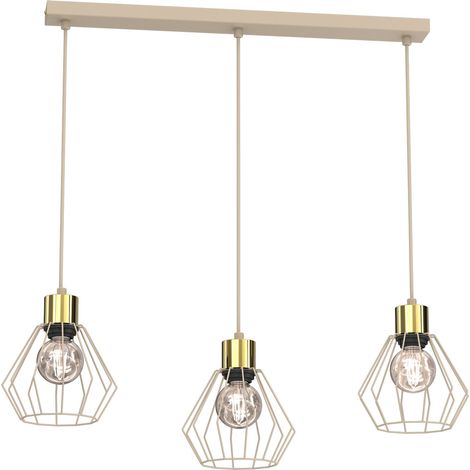 Suspension industrielle à 3 abat-jours filaires E27 beige et dorée Parkla Luminex (1/4)