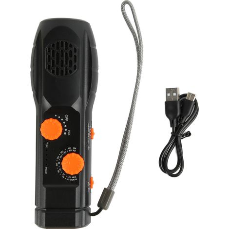 Radio de survie multifonction AM/FM, lampe torche, chargeur USB, manivelle, SOS, 1200mAh pour randonnée camping urgence noir (1/5)