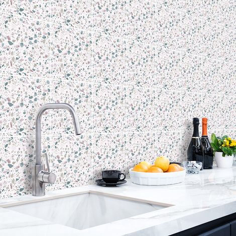 Sticker Mural Carrelage adhésif Cuisine Salle de Bain - 30 STICKERS CARRELAGES TERRAZZO PEDRO - 30stickers10x10cm (1/5)