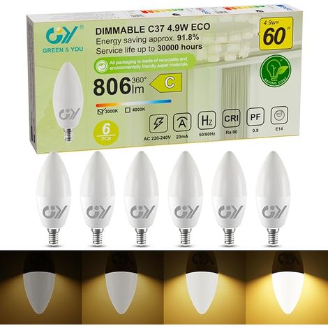 Ampoule E14 LED Blanc Chaud 3000K 4.9W 806LM C37 220-240V (1/4)