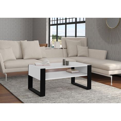 Kaffeetisch Couchtisch NUKA F 110x60x48 cm Weiß Matt/Matt schwarz Beistelltisch Tisch mit Regal (1/3)