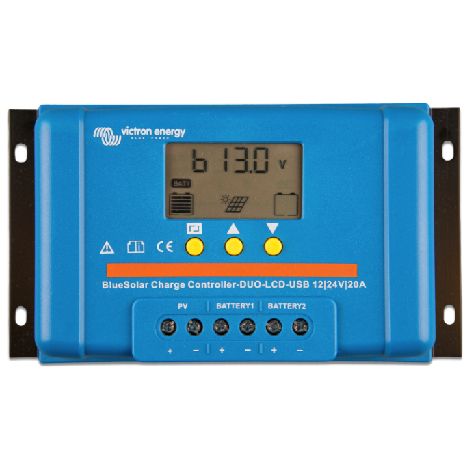 Victron – Régulateur solaire PWM BlueSolar DUO 12/24V 20A – 2 sorties USB 5V – Charge en 3 étapes – Protection surcharge et courts-circuits