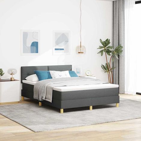 LED Boxspringbett mit Kopfteil Dunkelgrau 140 x 200 cm Stoff