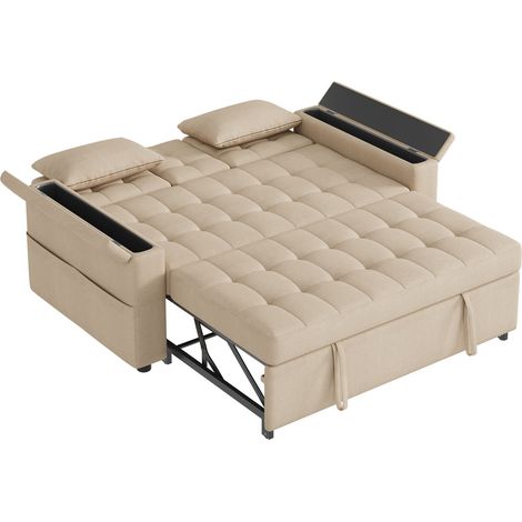 2-Sitzer Schlafsofa mit Stauraum und verstellbarer Rückenlehne, Beige, Leinenoptik (1/5)