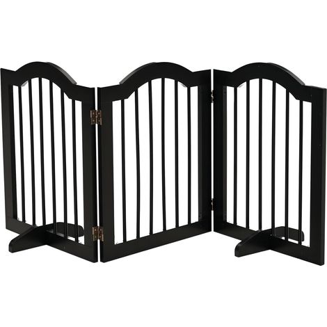 Puerta para perros, robusta construcción de madera, diseño plegable, color negro, 154,5 x 29,5 x 61 cm. (1/2)