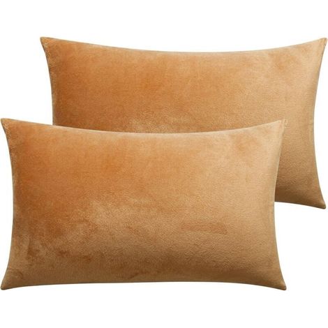 Lot de 2 taies d'oreiller en velours avec fermeture éclair, ultra douces et confortables, en flanelle de luxe, 50 x 75 cm, couleur camel (1/4)
