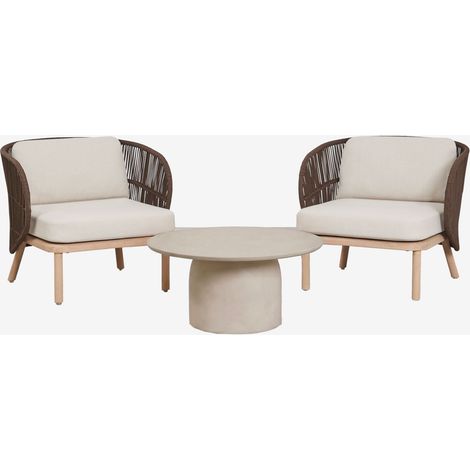 Set da salotto con 2 poltrone in corda intrecciata Capri e tavolino rotondo Ø75 cm in cemento Layana SKLUM (1/5)