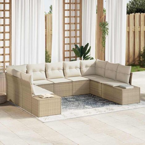 Gartensofa-set mit Kissen 9 pcs Beige und Creme Polyrattan
