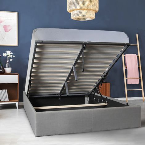 Lit coffre GENOA 140x190 + 1 sommier / Gris clair/ 206x149x31.5