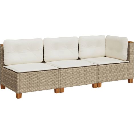 vidaXL Divano da Giardino con Cuscini a 3 Posti Beige in Polyrattan