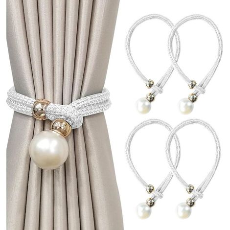 4 Pièces Embrasse pour Rideaux,Embrases pour Voilages Grandes Perles pour Décoration de Maison, Bureau Etc. (Blanc) (1/5)