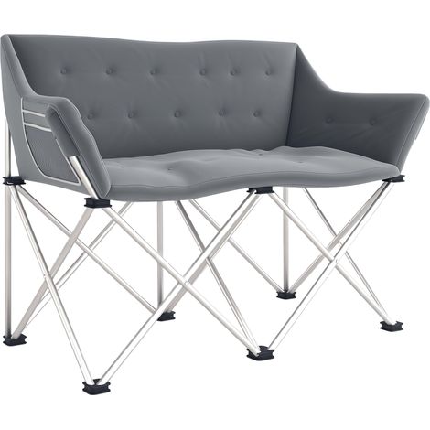 Chaise de camping pliante 2 places avec accoudoirs et poche latérale, charge maximale 240 kg, grise (1/5)