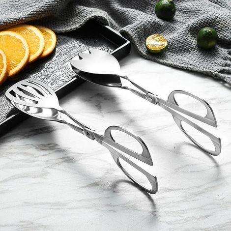 Lot de 2 pinces à salade en acier inoxydable robuste, pince de service pour la cuisine, petites pinces parfaites (1/4)