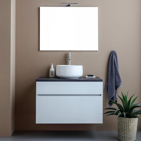 Mueble Baño Bajo Lavabo 80Cm Suspendido Moderno Blanco Y Antracita  Sole