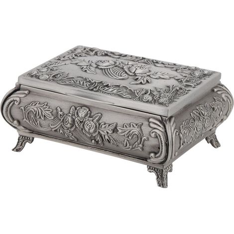 Vintage Schmuckkästchen aus Zinklegierung mit rosa Blumenmuster, Schmuckaufbewahrungsbox (1/5)