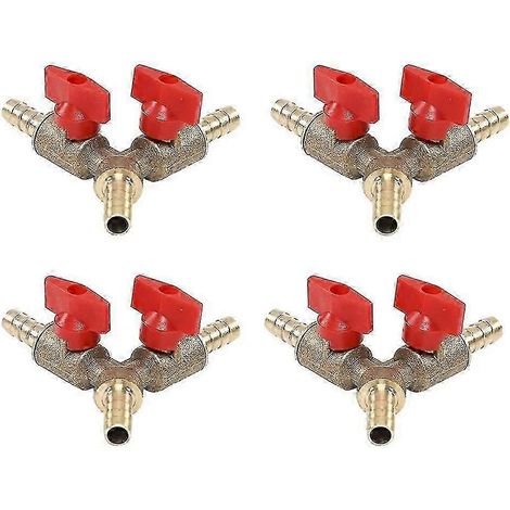 Lot de 4 vannes à bille d'arrêt à 3 voies / raccords à collier de serrage pour tuyau d'arrosage, gaz et carburant, 10 mm, laiton, type Y, pour outils de jardin. (1/5)
