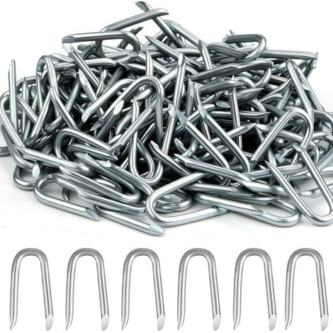 Lot de 100 clous en forme de U - Agrafes en U, pinces en acier pour clôtures de jardin, tissu de contrôle des mauvaises herbes, clôture de piquets et installation de grillage (1/5)