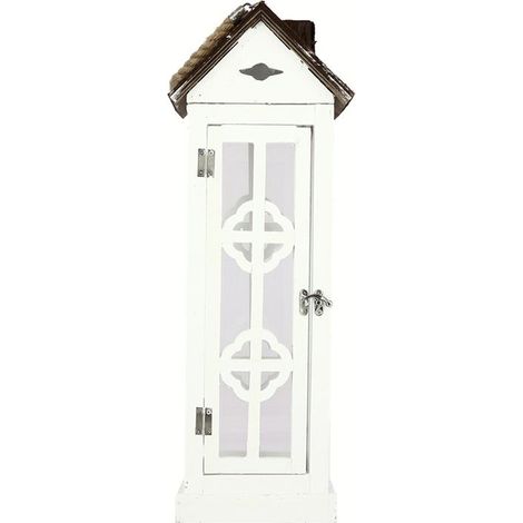 LANTERNA DA ARREDO IN LEGNO BIANCO CON TETTO MARRONE 17 X 17 X H52 CM