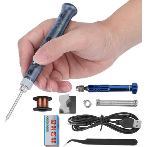 Kit de Fer à Souder Électrique Portable USB, Ensemble de Réparation Soudure Mini avec Boîte, Panne à Souder Électrique (1/5)