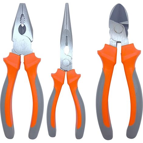 Jeu de pinces 3 pièces Pince universelle, coupe latérale et pointe longue, manche bi-matière antidérapante, outils pour électricien et bricolage (1/5)