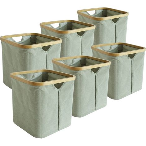 Lot de 6 Paniers de Rangement Hyppolite en tissu vert 30 x 30 x 30 cm (1/5)