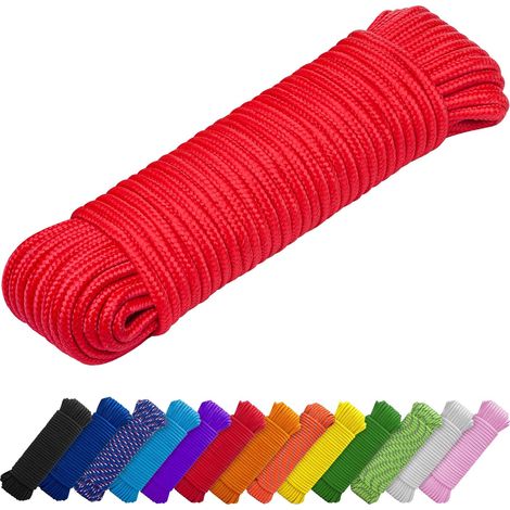1 Corde utilitaire, 27.5m x 10mm, tressée en diamant, nylon et polypropylène, rouge, pour camping et bricolage (1/5)