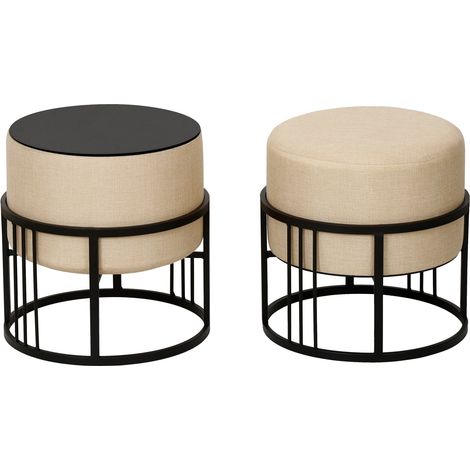 Set di 2 pouf impilabili design moderno e senza tempo multifunzionali rotondi beige 030009693