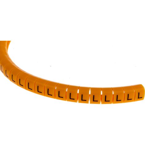 Repère câble à pression , Ø câble 4  5mm, texte : L, Noir sur Orange ( Prix pour Bobine de 100 )