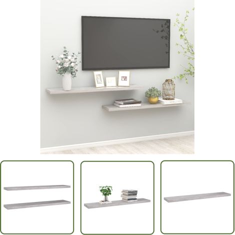 The Living Store Étagères murales flottantes 2 pcs gris béton 120x23,5x3,8cm MDF - Étagères Murales - Étagères Flottantes - Décoration Murale - Rangement Mural - Meubles Déco (1/5)