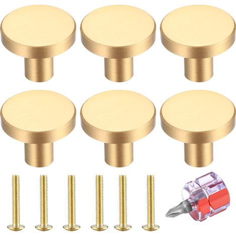 Coavas – Bouton de tiroir doré 27mm – Lot de 6 boutons en laiton massif – Finition cuivre brossé – Avec vis et tournevis inclus